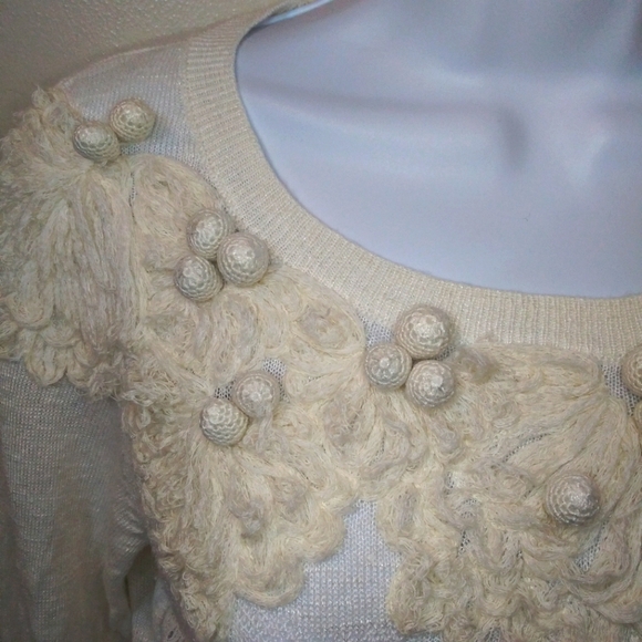 Anthropologie Floreat Ivory Cottagecore Style Crocheted Linen Blend Sweater - Picture 4 of 10
